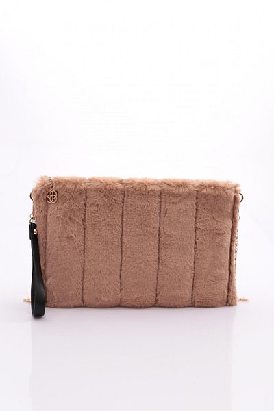 DGN 4112 Women's Striped Furry Clutch Bag