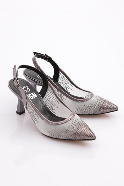 DGN Pantofi cu toc pentru femei, cu cravată la spate, din piele lacuită platină 214772621