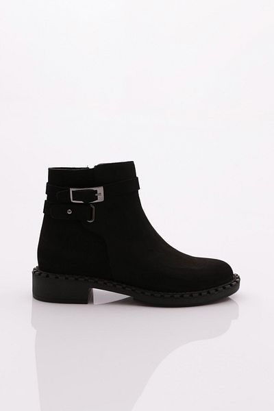 DGN 050 Γυναικείες μπότες με ζώνη Classic BLACK NUBUCK Γνήσιο δέρμα