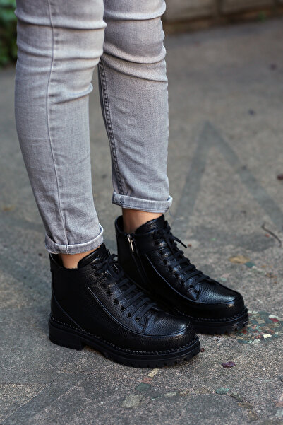 EREN SHOES BAG ( VELMA) Siyah Hakiki Deri Bagcıklı-Fermuarlı Bilek Bot