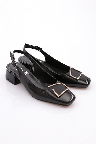 DGN Pantofi de damă cu toc deschis din piele lacuită neagră - 214522621