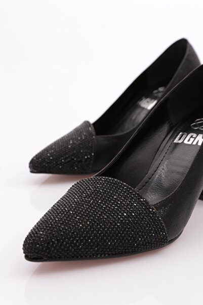 DGN Kadın Önü Taşlı Topuklu Ayakkabı Siyah Sıvama 216712621