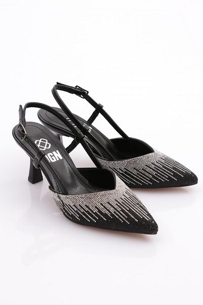 DGN Black Patent Leather Women's Evening Dress Heeled Shoes - Back Tie 215212621