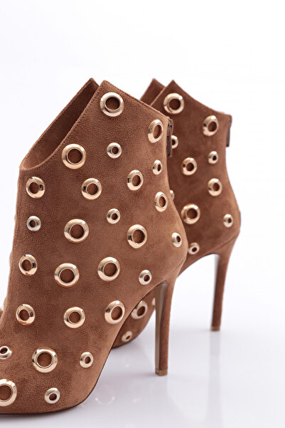 DGN Tan Suede Women's Heeled Boots - Circle Pattern 22333236