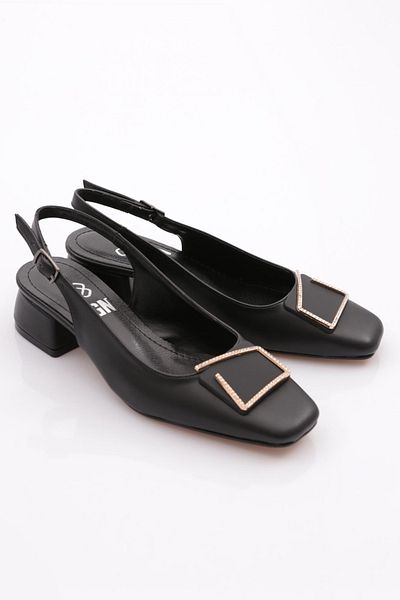 DGN Women's Open Back Heeled Shoes Black 214522621