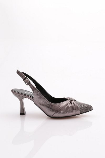 DGN Pantofi de damă cu toc în față cu piatră, placat cu platină 215432621