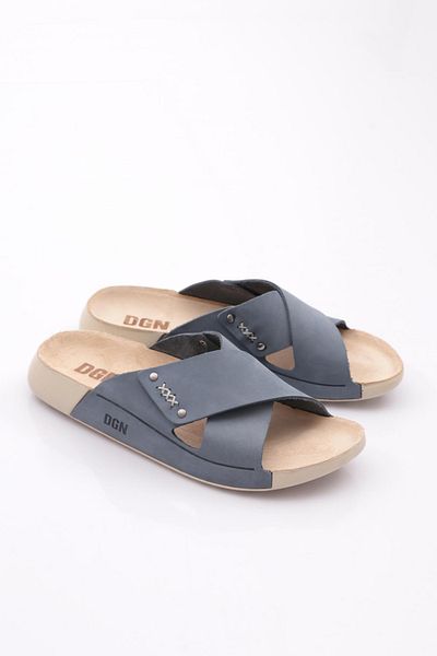 DGN Γυναικείες παντόφλες Blue Nubuck Γνήσιο Δέρμα - Σταυρωτό λουράκι