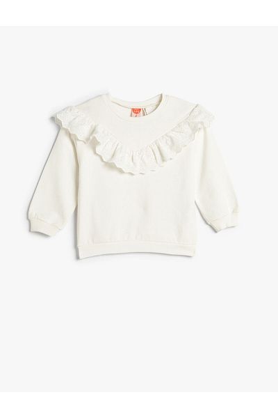 Koton Ruffle Sweat Rose Gold Crew Neck Cotton