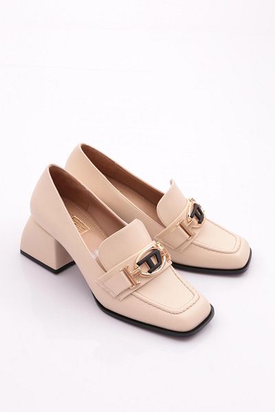 DGN Pantofi rotunzi cu toc de damă bej deschis - 4772859