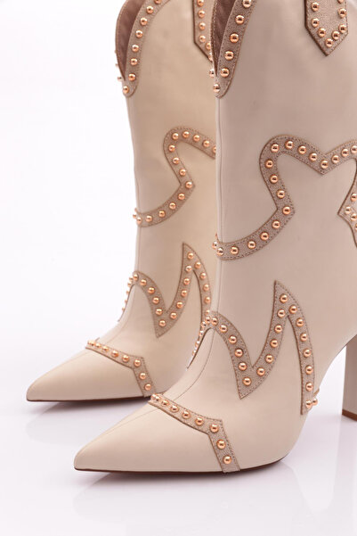 DGN 5273 Model Stone Detailed dámské westernové boty - světle béžová