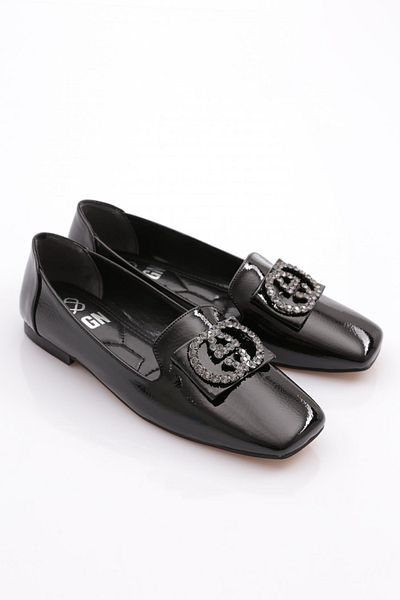 DGN Women's Black Patent Leather Ballerinas - Buckled and Wrinkled 211762621