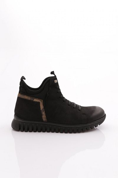 DGN Ανδρικές μπότες με οδοντωτή σόλα Μαύρο Nubuck Γνήσιο δέρμα 59743616