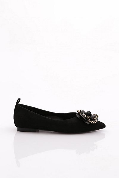 DGN Women's Rose Patterned Ballerina Ballerina Black Calf 2873557