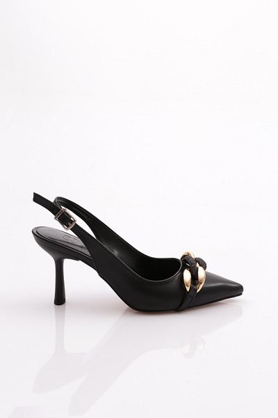 DGN Women's Thick Front Chain Pattern Heeled Shoes Black 52523378