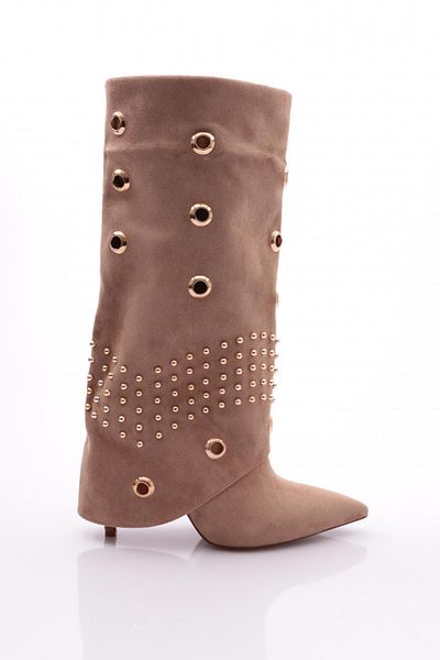DGN Γυναικείες Μπότες Mink Suede - Σιδερένια Σημεία και Στρογγυλή Λεπτομέρεια 22313236