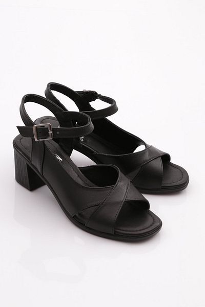 DGN Sandale negre pentru femei din piele naturală cu toc - 33193294