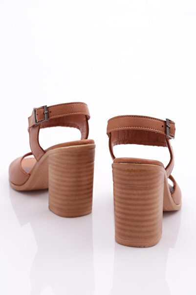 DGN Tan Genuine Leather Women's Heeled Sandals