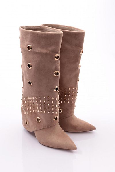 DGN Γυναικείες Μπότες Mink Suede - Σιδερένια Σημεία και Στρογγυλή Λεπτομέρεια 22313236