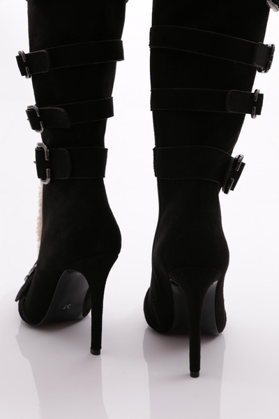 DGN Dámské černé šaty na podpatku s páskem 22323236