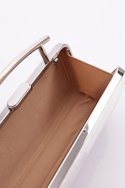 DGN Geantă de seară pentru femei din satin argintiu - 8673152