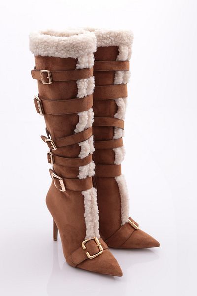 DGN Γυναικείες μπότες με τακούνι Tan Suede - 22323236