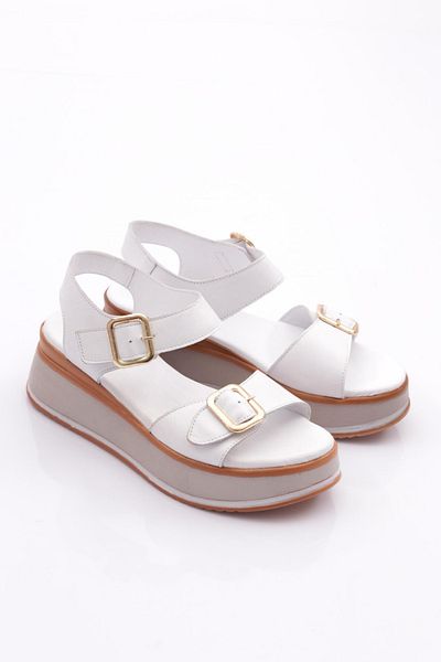 DGN White Genuine Leather Women's Sandals - 81135108