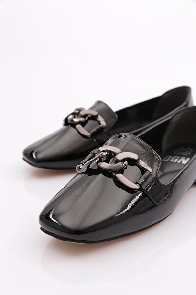 DGN Kadın Düz Burun Babet Siyah Kırışık Rugan 351262621