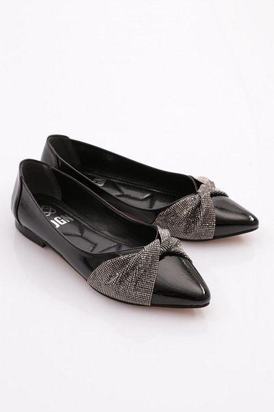 DGN Women's Black Stone Patent Leather Ballerinas - Wrinkled 211792621