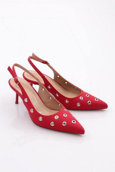 DGN Women's Open Back Pointed Toe Heeled Shoes Red Satin 28943557