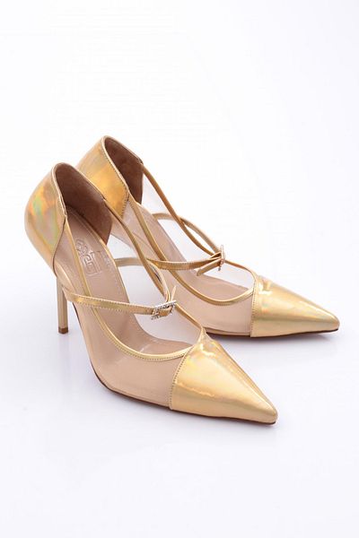 DGN Pantofi cu toc de damă auriu metalic 56583557