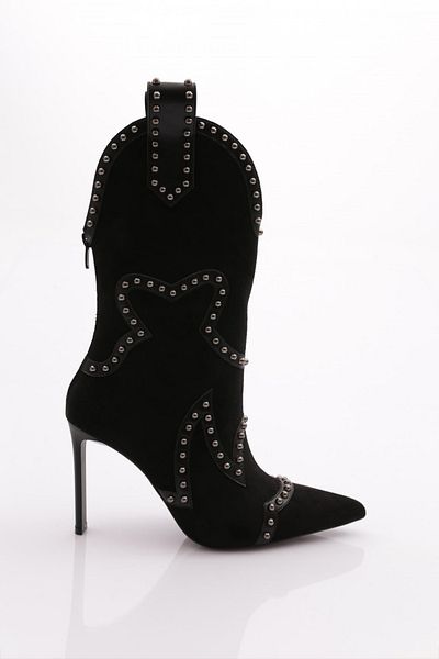 DGN Γυναικείες μπότες Western 5273 Model Stone Detailed Black Suede