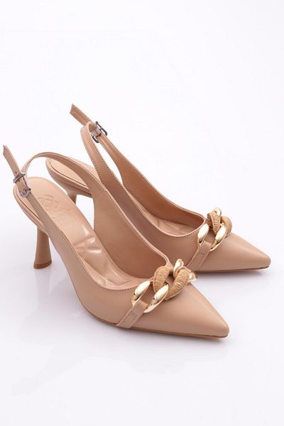 DGN 4141 Women's Thick Chain Patterned Heeled Shoes
