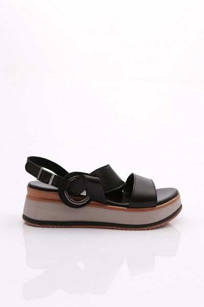 DGN Black Genuine Leather Women's Sandals - 51135108
