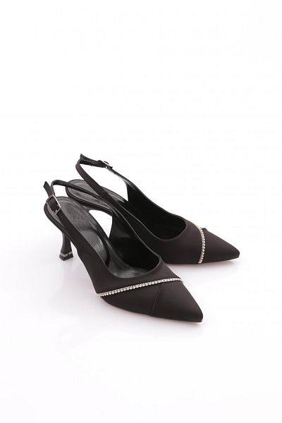 DGN Rochie de seară pentru femei din satin negru Pantofi cu toc - 353143539