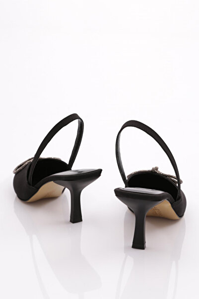 DGN Kadın Kurdela Desenli Topuklu Ayakkabı Siyah Nubuk 410973378