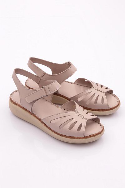 DGN Sandale de damă din piele naturală argintie - curea la gleznă, model cu velcro 3213243
