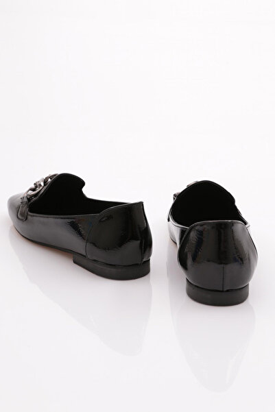 DGN Kadın Düz Burun Babet Siyah Kırışık Rugan 351262621