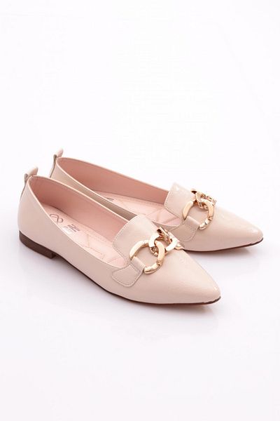 DGN Beige Ballerinas - Wrinkled Patent Leather with Iron Accessories 211252621
