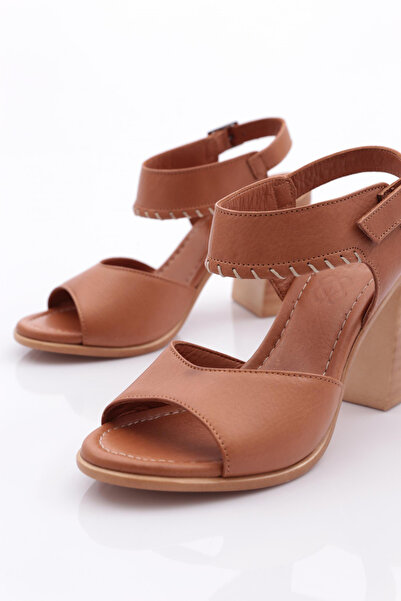 DGN Tan Genuine Leather Women's Heeled Sandals