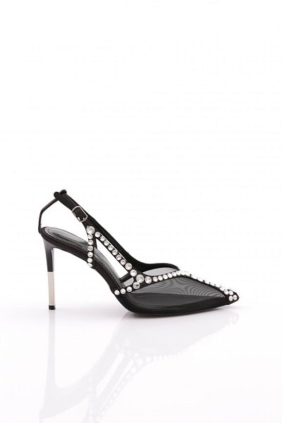 DGN Accesoriu metalic de damă pantofi rochii de seară cu toc brodat satin negru 101243557
