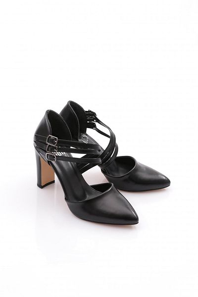 DGN Women's Thick Heeled Ankle Belt Heeled Shoes Black Metallic 42933910