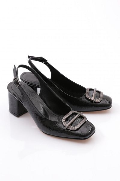DGN K661 Pantofi cu toc pentru femei cu spatele deschis, cu accesorii metalice