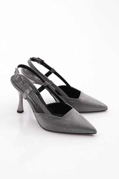 DGN Pantofi cu toc cu curele din spate de damă, crocodil platină 21223534