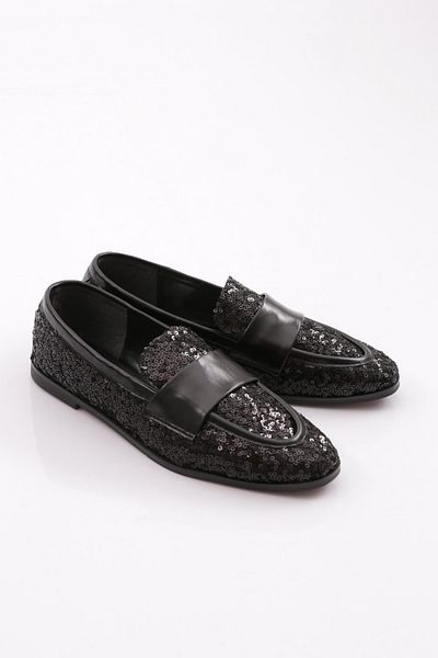 DGN Balerini de damă cu paiete negre cu accesorii metalice - 7484535