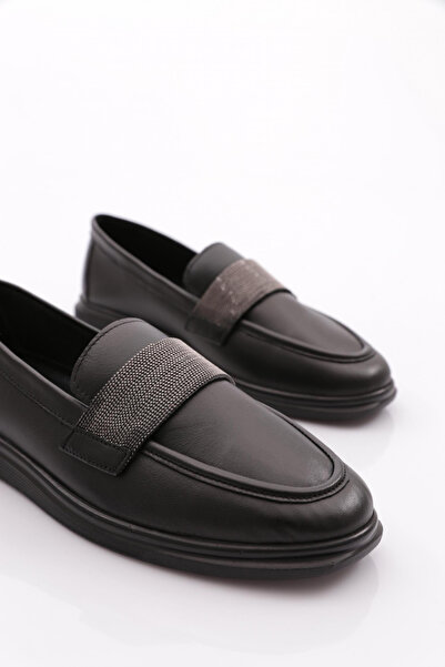 DGN Kadın Şeritli Loafer Ayakkabı Siyah Napa 1092293