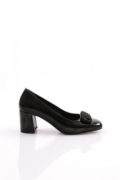 DGN Pantofi de dama din piele lacuita neagra cu toc gros - model sifonat 218122328