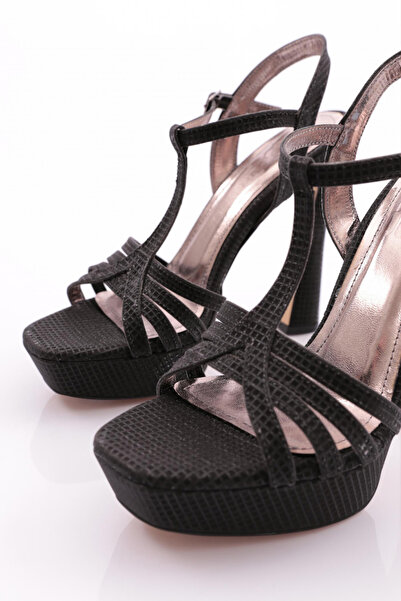 DGN Kadın Şeritli Uzun Topuklu Abiye Ayakkabı Siyah Kroko 31263564