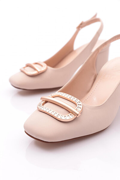 DGN Women's Open Back Heeled Shoes with Metal Accessories Beige Nubuck 217722621