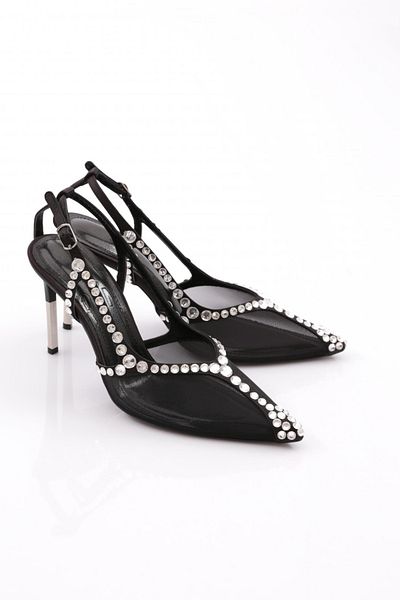 DGN Accesoriu metalic de damă pantofi rochii de seară cu toc brodat satin negru 101243557