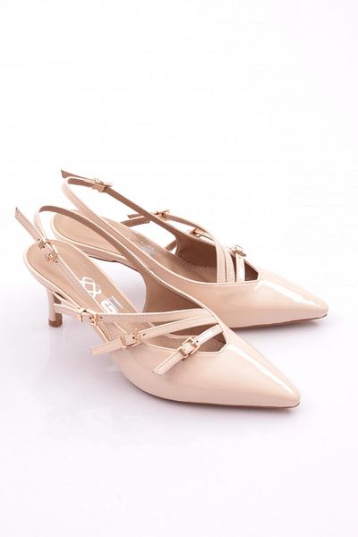 DGN Pantofi de damă cu toc și accesorii pentru centură Piele lacuită bej 7766535